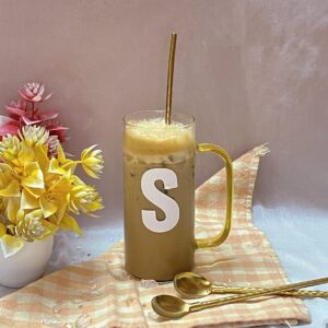 personalised glass tumbler with a straw