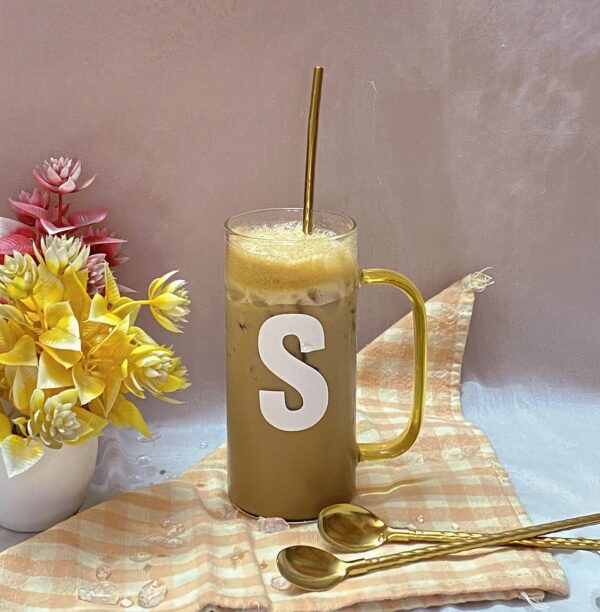 personalised glass tumbler with a straw